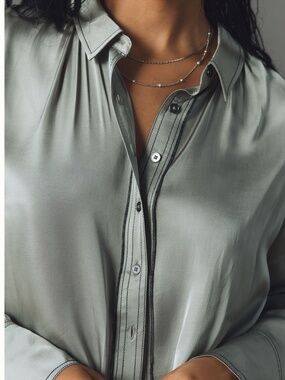 Pilcro Anthropologie long silky sage shirt size M